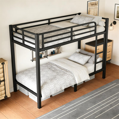 Lit superposé simple au-dessus d'un lit simple en métal pour les adolescents et les adultes, peu encombrant / réduit le bruit / pas de sommier tapissier requis, noir