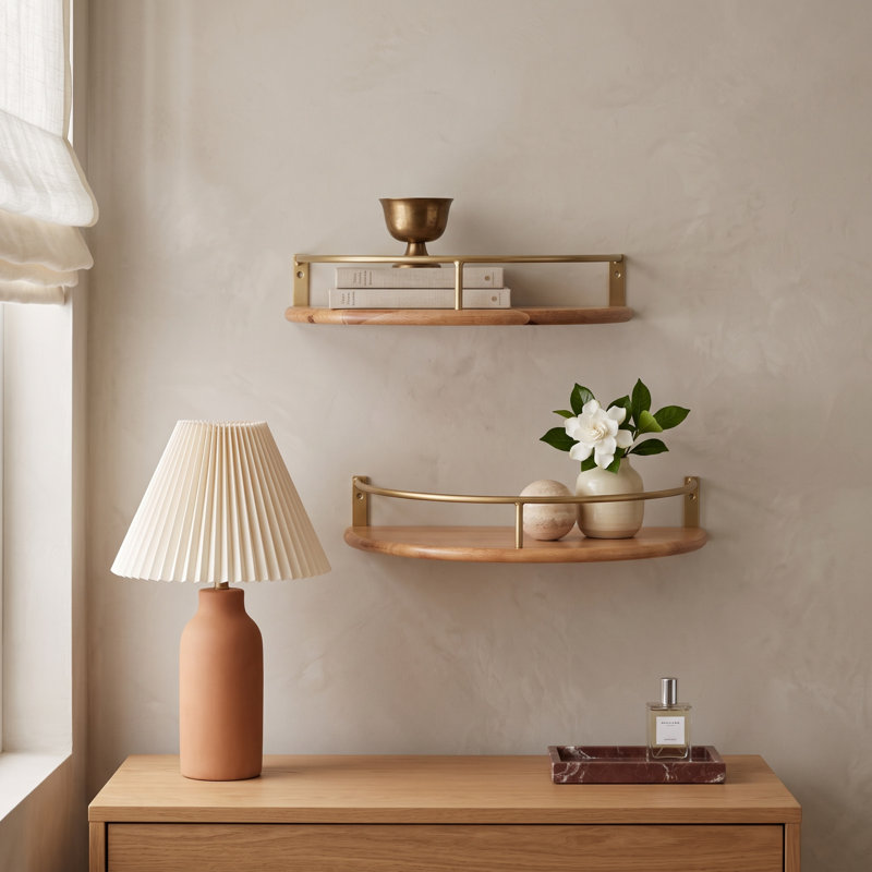 Haden Half Moon 2 Piece Floating Shelf Set, Beige