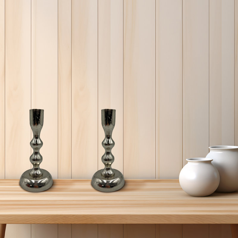 7'' H Aluminum Tabletop Taper Candlestick, Silver