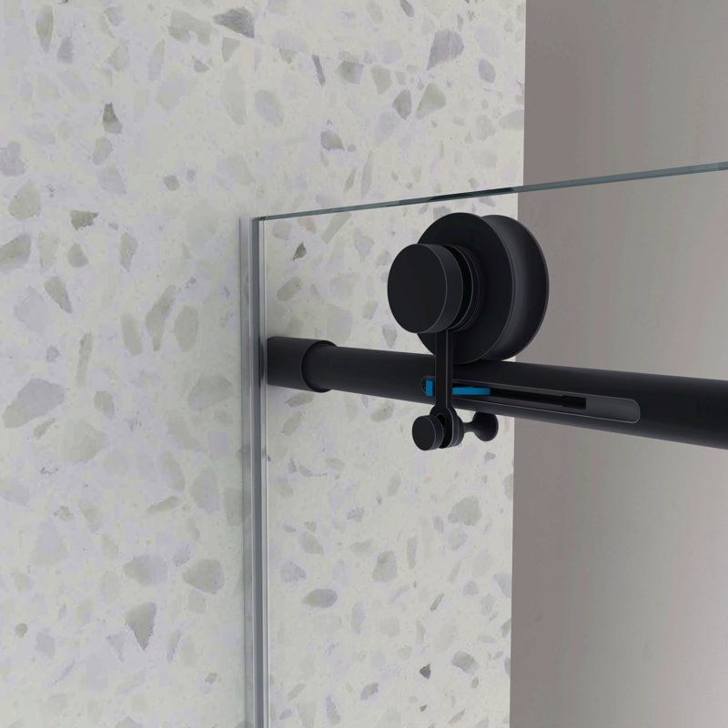 Une porte de douche fixe et une porte décalée sans cadre, de grandes poulies en acier inoxydable 304 de 70 mm avec fonction de fermeture douce réglable, avec nettoyage nano facile et anti-déflagrant