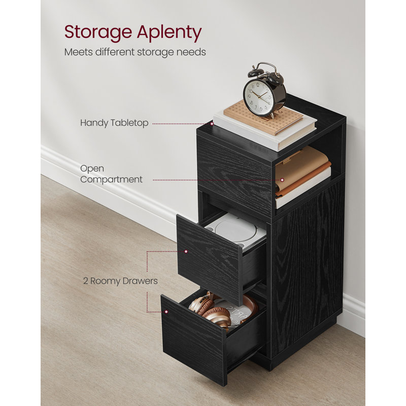 Arcolia 25cm W Manufactured Wood Bedside Table, Black