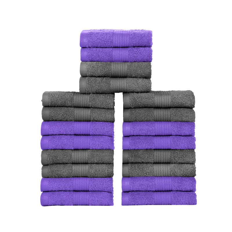 Wash Cloths 100% Cotton 600 GSM Soft Absorbent, Quick Drying, Gray/Purple