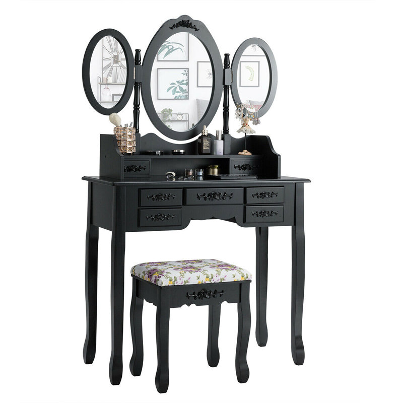 Ensemble coiffeuse avec miroir Clementina, Noir