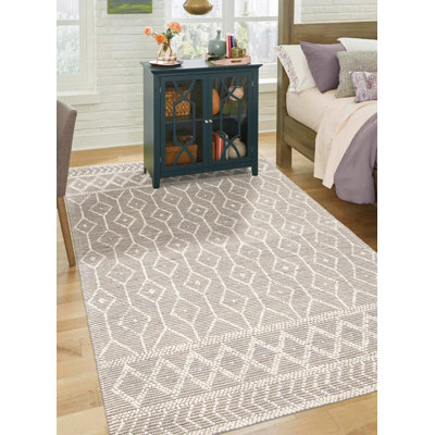 Tapis rectangulaire nouvel âge en laine taupe Demariae de conception unique 5 pi x 7 pi 10 po Demariae