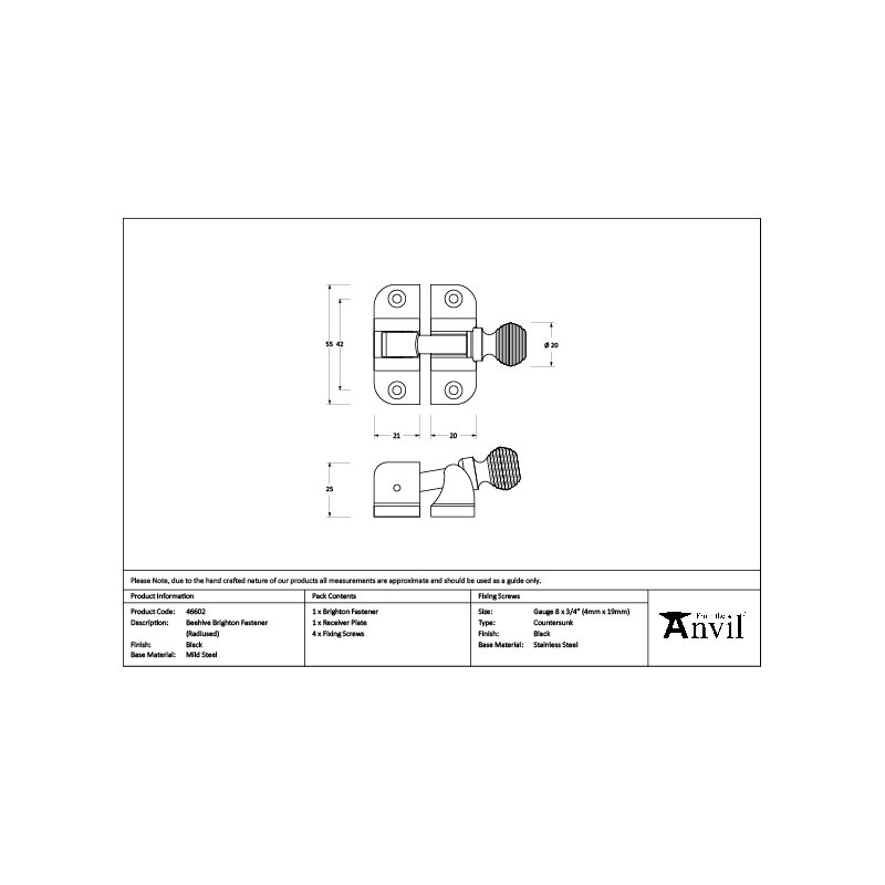 Beehive Brighton Fastener (Radiused), Black