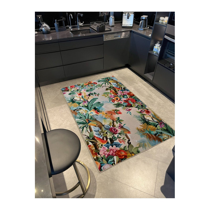 Tapis décoratif multicolore à motif floral multicolore lavable à la machine, Tapis de couloir 3 pi 3 po x 9 pi 10 po