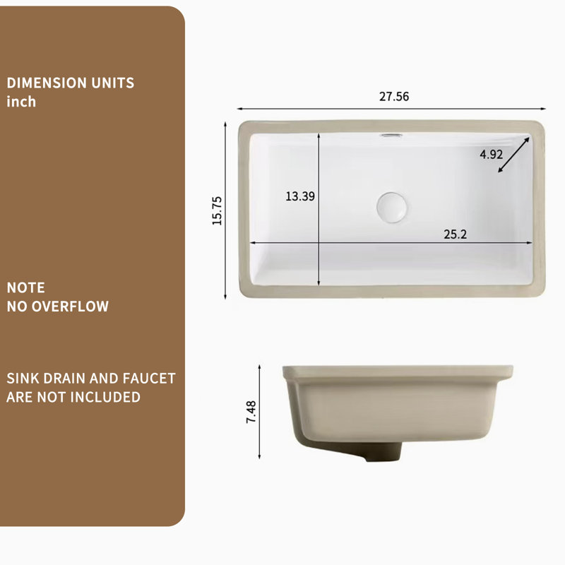 Shahmeer Undermount Fireclay Kitchen Sink 28 Inch Large Single Bowl with Topmount Accessory Kit, Modern Farmhouse Design