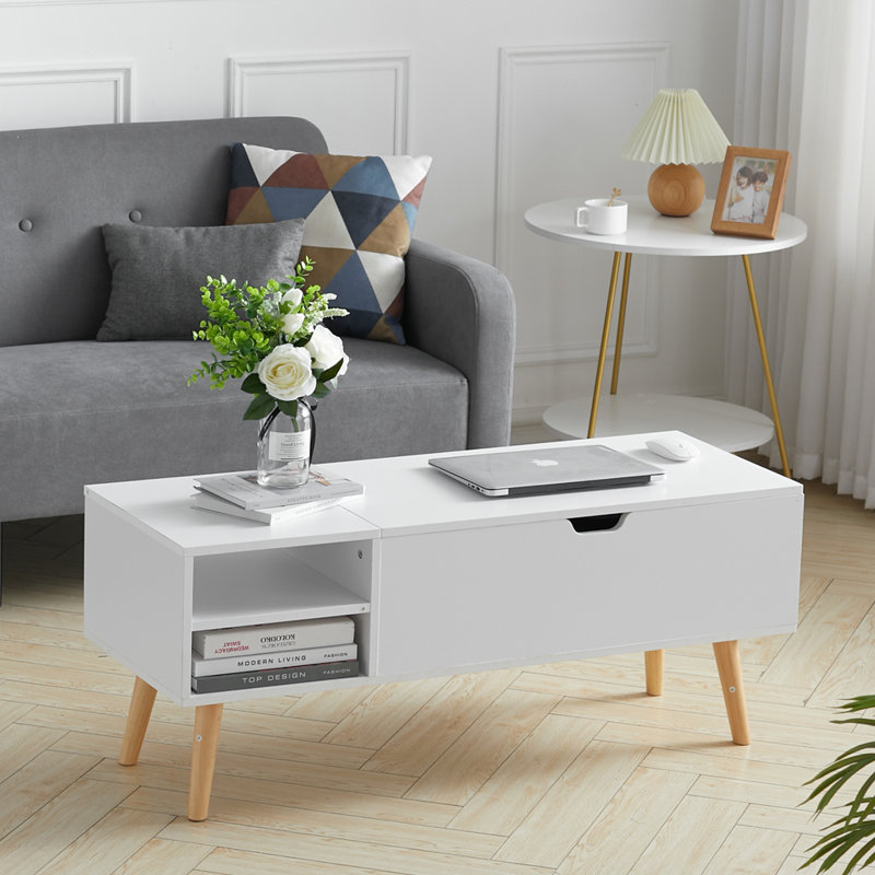 Bronwen Four Leg Coffee Table with Storage, White