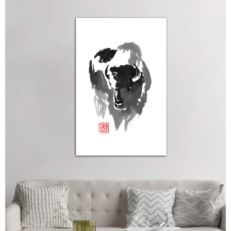 Buffle par Péchane - impression d'art graphique, Toile tendue, H 26 po x l 18 po x 1,5 po, Pas de tapis
