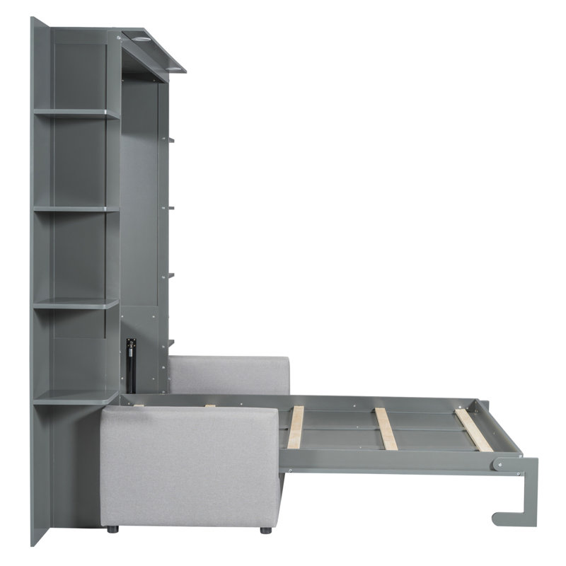 Queen Size Murphy Bed Wall Bed With Sofa, Solid/Manufactured Wood, Gray