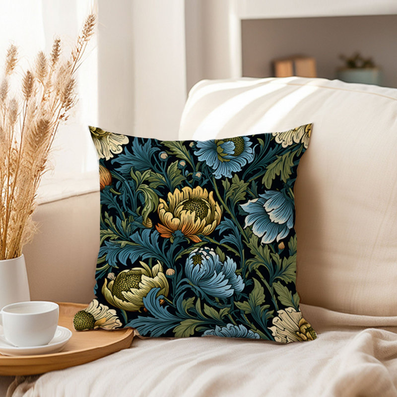 Animals William Morris Birds Damask Pattern I Cottage, 18" H x 18" W, Botanical Damask Flowers Leaves XVI