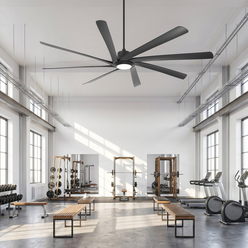 100" Extra Large Industrial Dimmable Ceiling Fan With LED Lights And Remote Control, Black