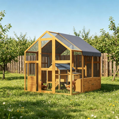 Poulaillers accessibles à pied, grand enclos rustique en bois pour volailles de style ferme, idéal pour le jardin
