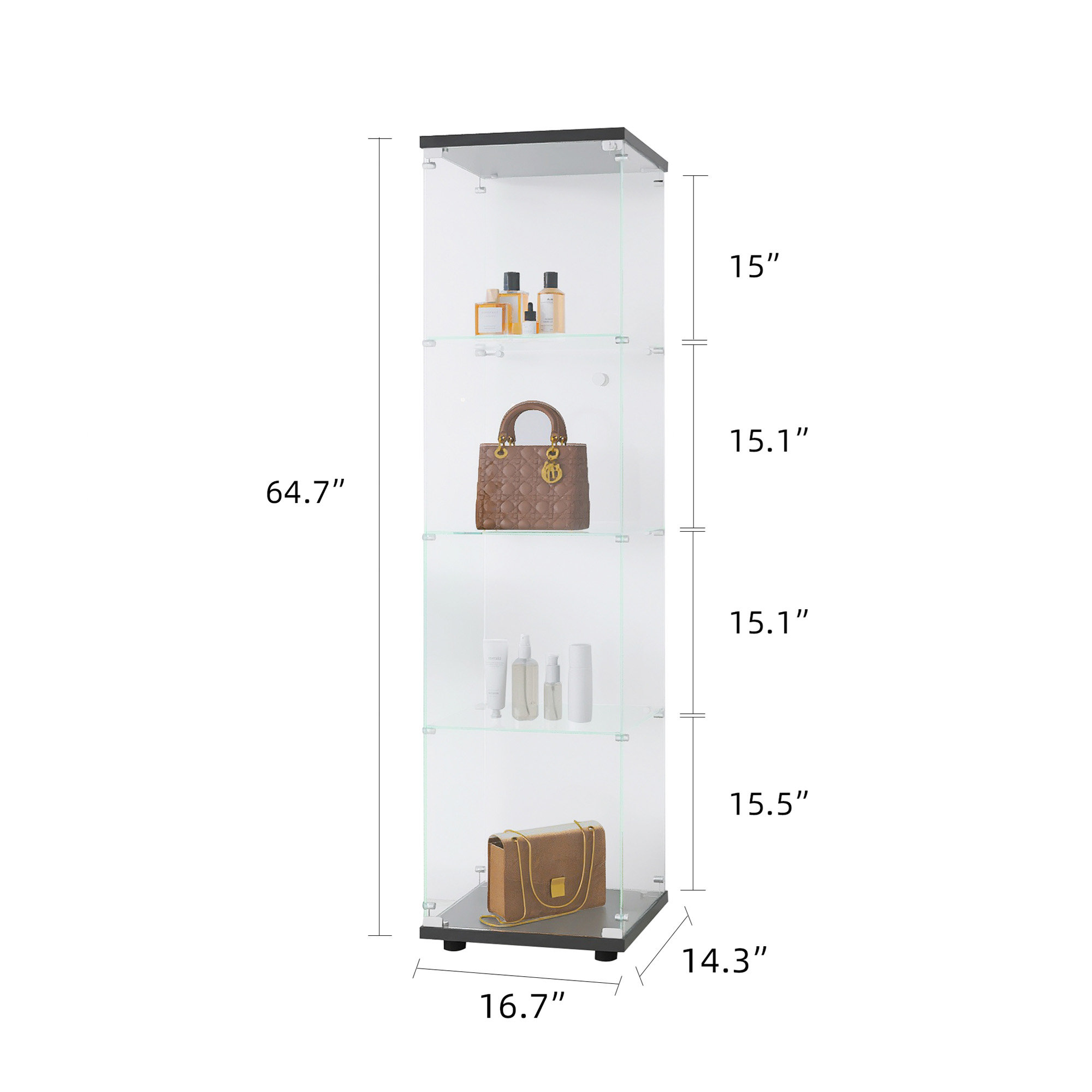 Ivy Bronx LED Glass Display Cabinet 4-Shelf with Door and Lock,Curio ...