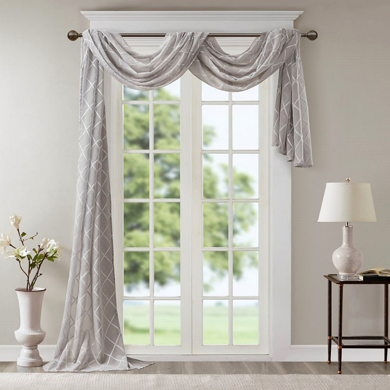 Écharpe de fenêtre transparente brodée diamant, Gris, L 50,03 po x L 144,03 po
