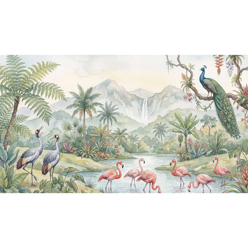 Papier peint oiseaux tropicaux tropicaux, 140 po x 108 po, Peler et coller