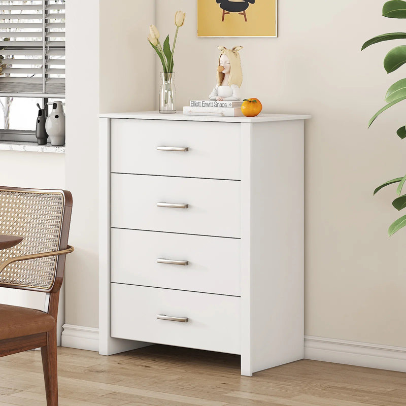 4 Drawer White Dresser, Modern Bedroom Storage Cabinet with Smooth Slides for Clothes, Linens & Home Essentials
