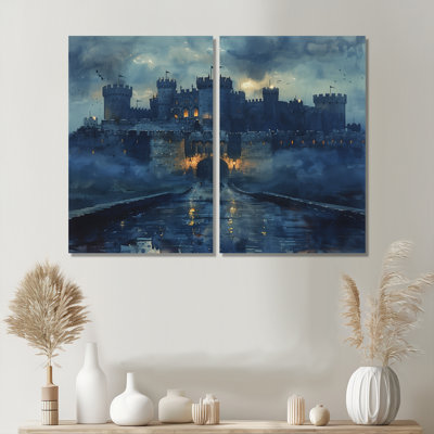 Château bleu moyen-âge III - impressions d'art sur toile bleues, 2 pièces
