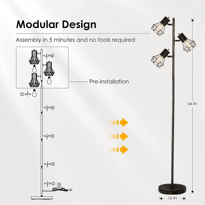 Jaimen 64.02'' Tree Floor Lamp, Tree-Bronze