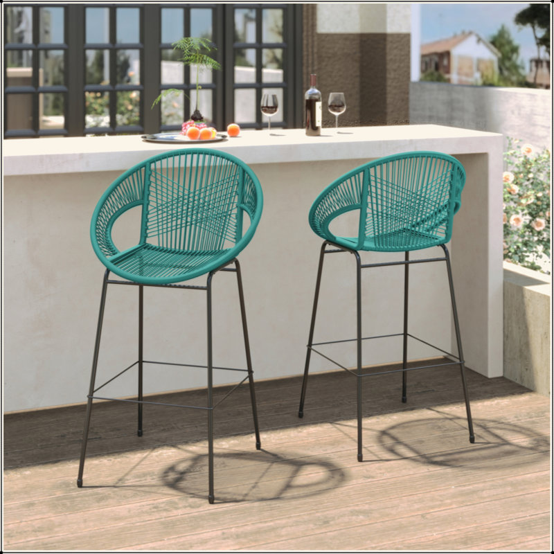 Tabouret de bar d'extérieur en faux osier, ensemble de 2, Sarcelle