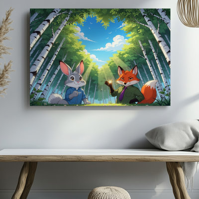 Mignon, renard et lapin, animaux, dessin, scène de forêt, impression sur toile pour le salon, la chambre à coucher, le bureau, le couloir, le vestibule, le mur de la galerie et la décoration moderne