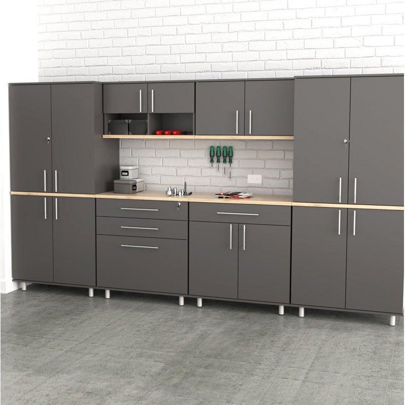 Ceasare 6 Piece Storage System, Dark Gray/Maple