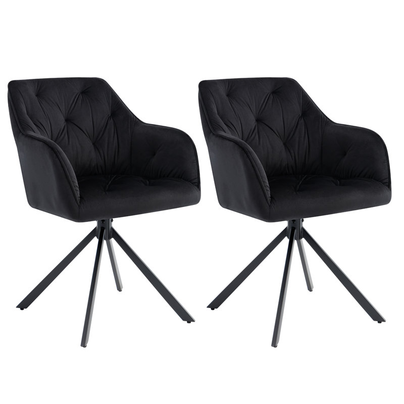 49.8cm H Velvet Upholstered Metal Armchair, Black