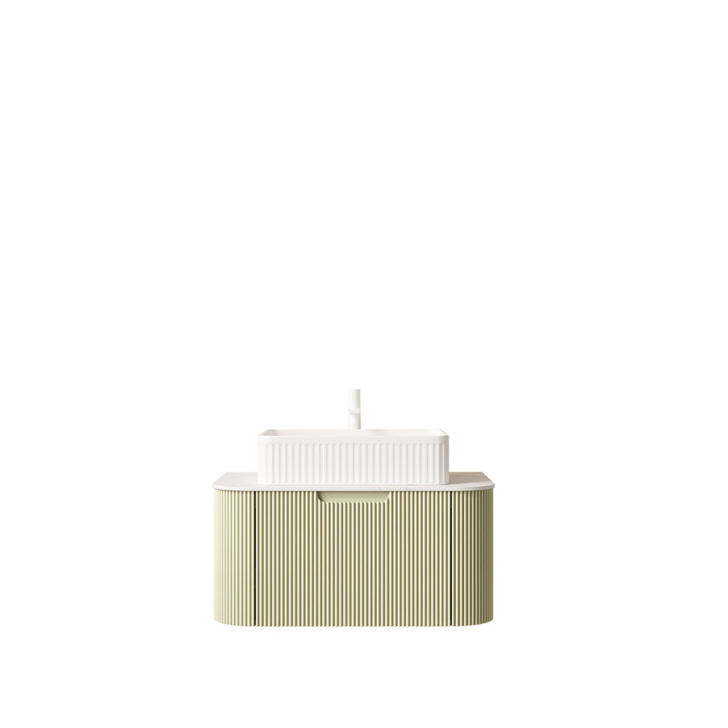 Meuble-lavabo de salle de bain 30 po avec lavabo, meuble de rangement mural à bordures courbées et flottantes avec tiroir, lavabo rectangulaire en céramique blanche, sans robinet, pré-assemblé, couleur vert clair