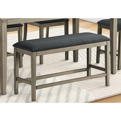 Banc rectangulaire en bois de 42 po avec siège rembourré en tissu noir de style transitionnel pour salle à manger et cuisine, aspect gris antique, installation en douceur 46 po Confort -