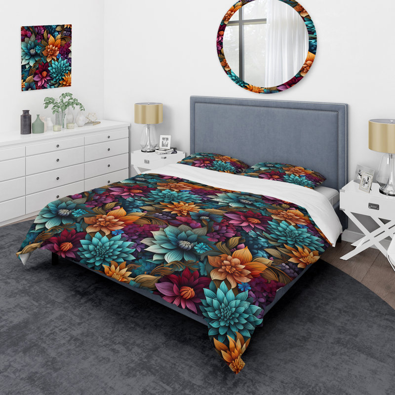 Ensemble de housse de couette Dahlia Mandalas, Housse de couette pour très grand lit et 2 très