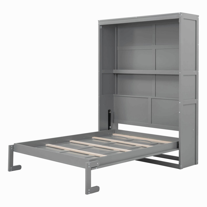 Lit escamotable mural avec tablettes Murphy, Gris, Lit double