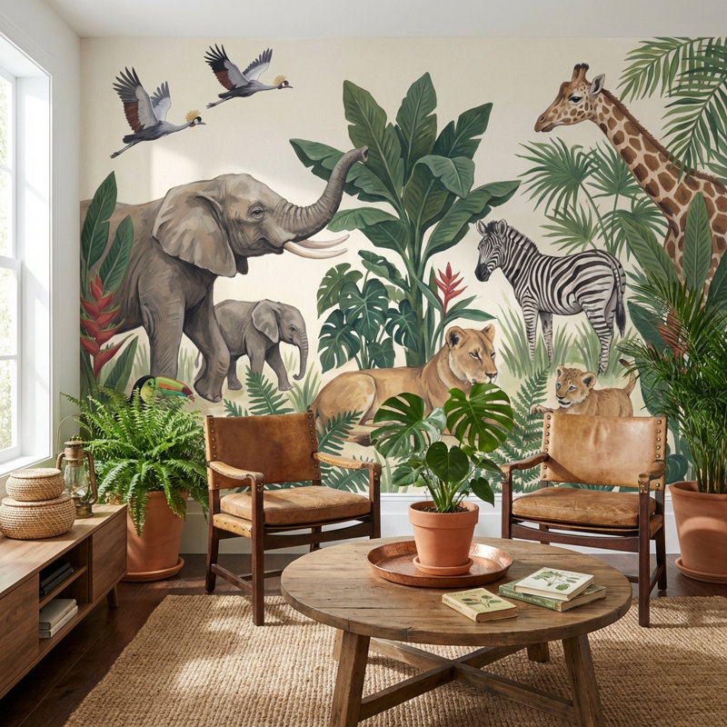 Papier peint Jungle, Non tissé non collé, 140 po x 108 po