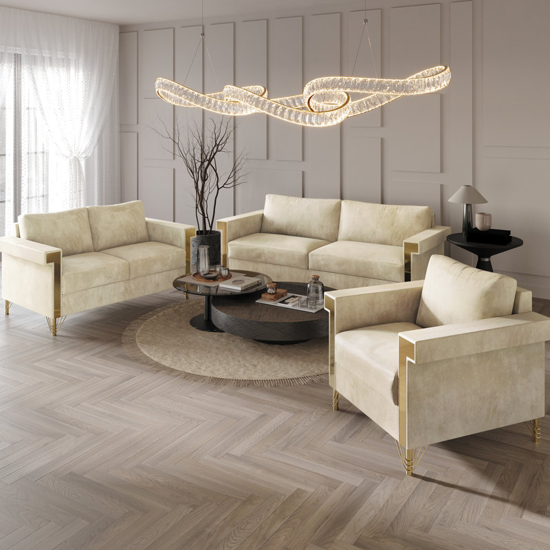Snaresbrook 3 - Piece Living Room Set, Champagne
