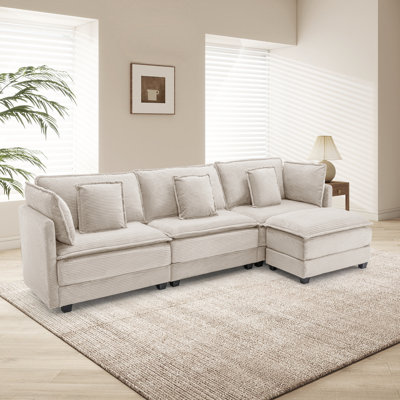 Sectional sofa, L-Shape Couch with Movable ottoman, Modern Modular Sofa for Living Room,Beige
