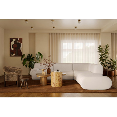 Zenith Cream Upcycled Fabric Modular Sectional With Laf Chair