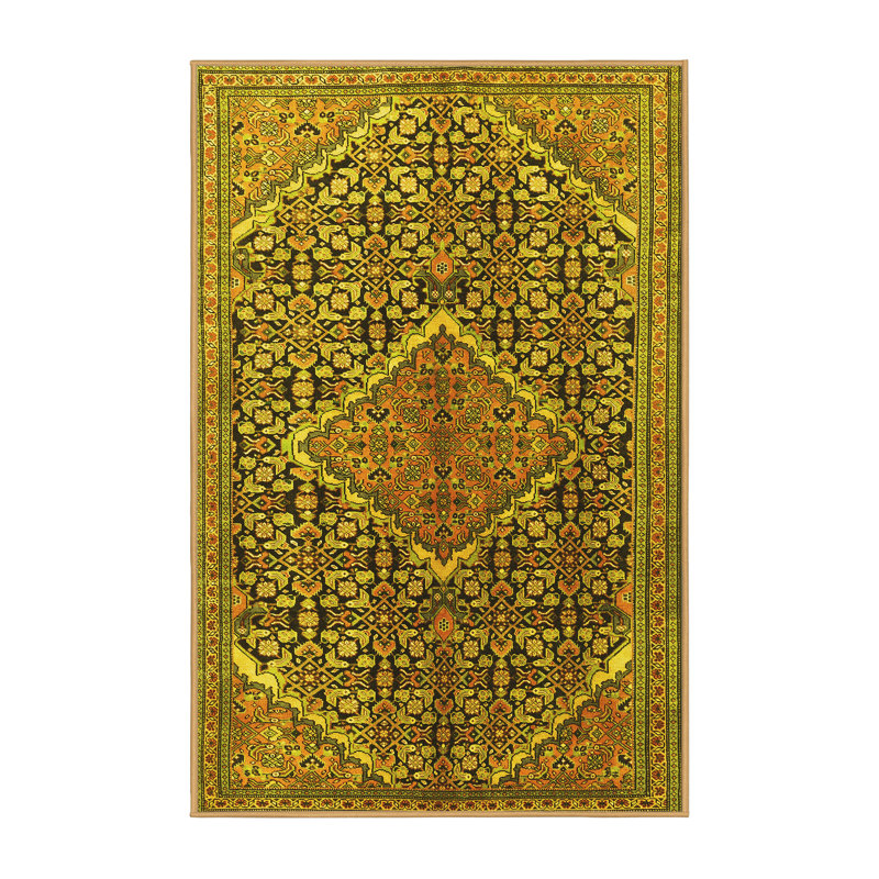 Tapis traditionnels jaunes lavables à la machine 1048, Rectangle 2 pi x 3 pi