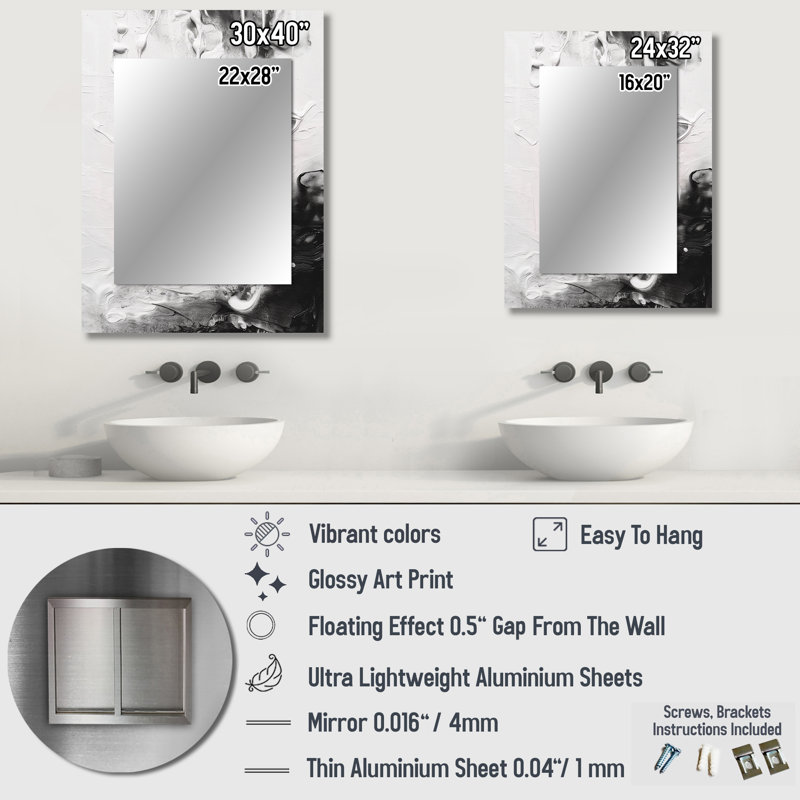 White Twist Watercolor IV - Abstract Painting Decorative Wall Mirror, White Large Mirror, Printed Metal Art, 32" x 24"
