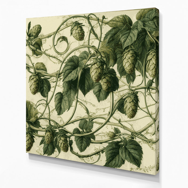 «Botanical Hops», art mural sur toile beige, 12" H x 12" W