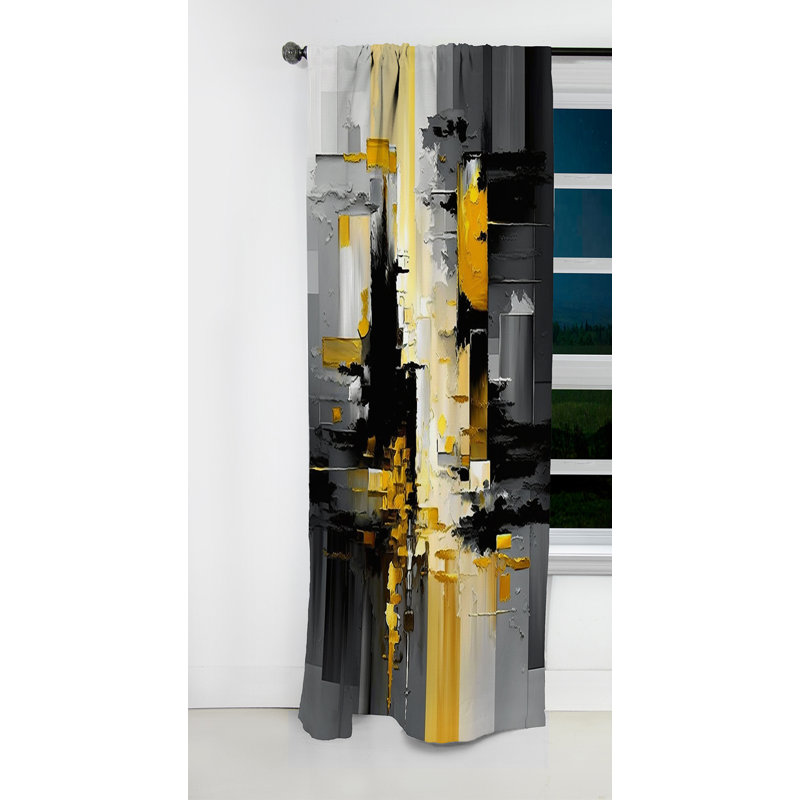 Abstrait géométrique noir et jaune V - Rideau occultant géométrique abstrait - 1 panneaux, L 52 po x L 84 po