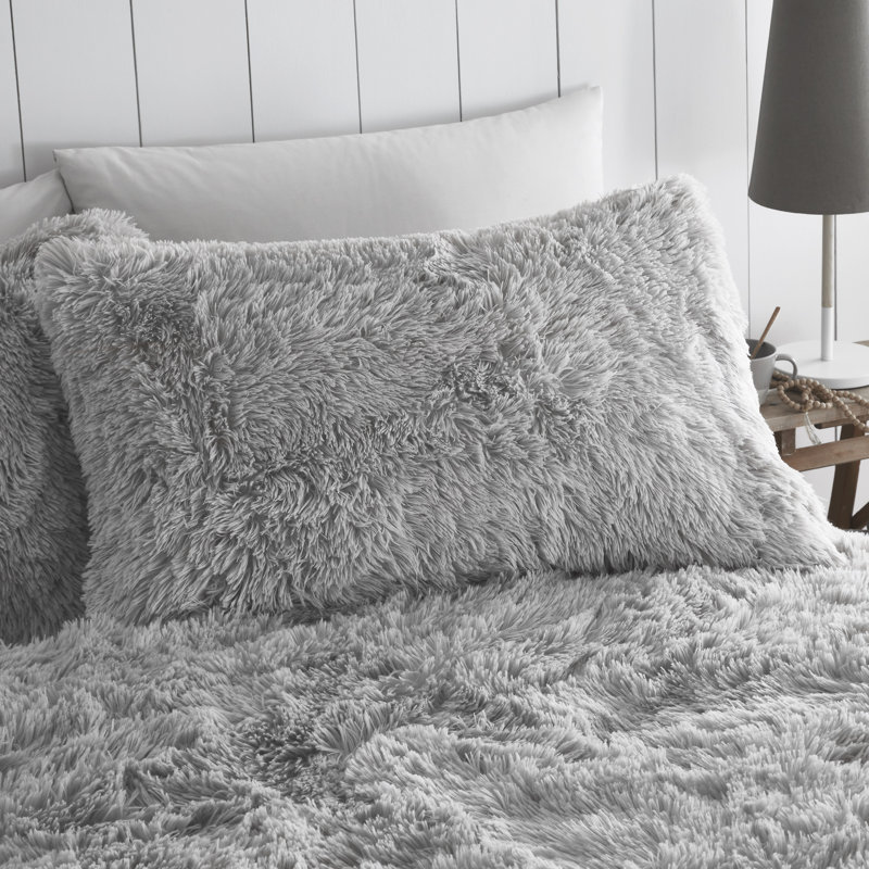Solid Colour Duvet Cover Set with Pillowcases, Kingsize - 2 Standard Pillowcases, Silver