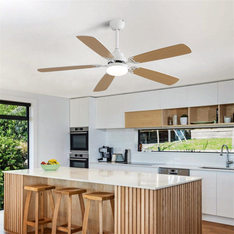Mihane Ceiling Fan with LED Lights, White, Natural