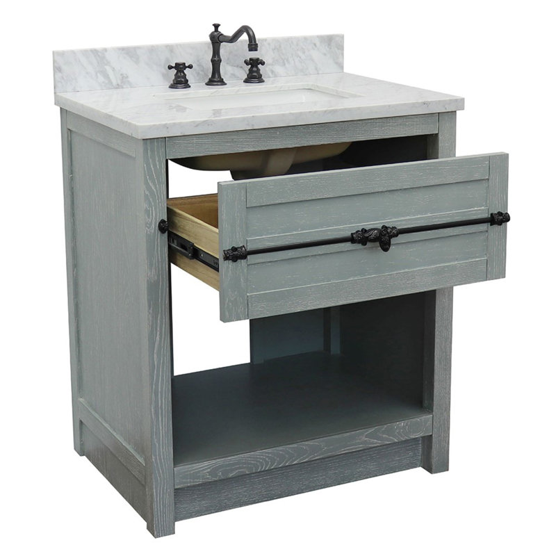 Zimmer 31'' Single Bathroom Vanity with Top, Sage Gray, White Carrara