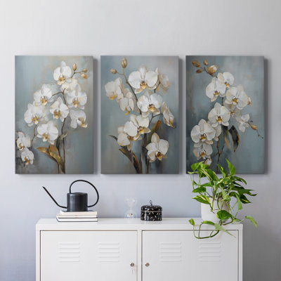 Floral Study Series LXIV - Ensemble de 3 toiles tendues avec châssis - Prêt à être accroché