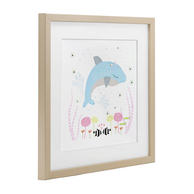 «Baby Dolphin & Flowers», reproduction encadrée sous verre, design par Carla Daly