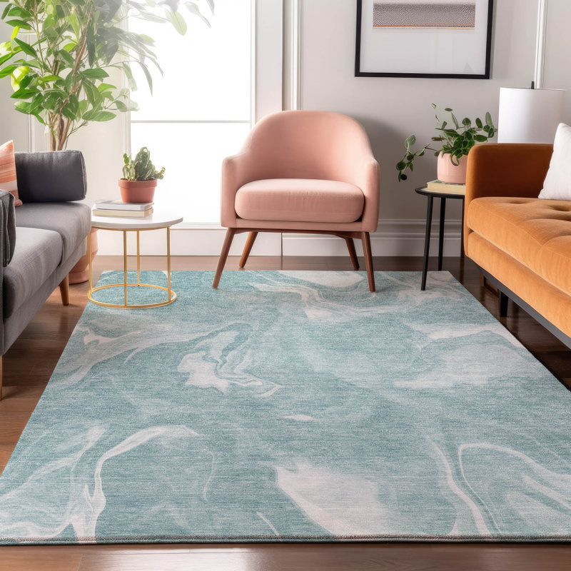 Premium Machine Washable Prisco Teal Rug, Rectangle 9' x 12'
