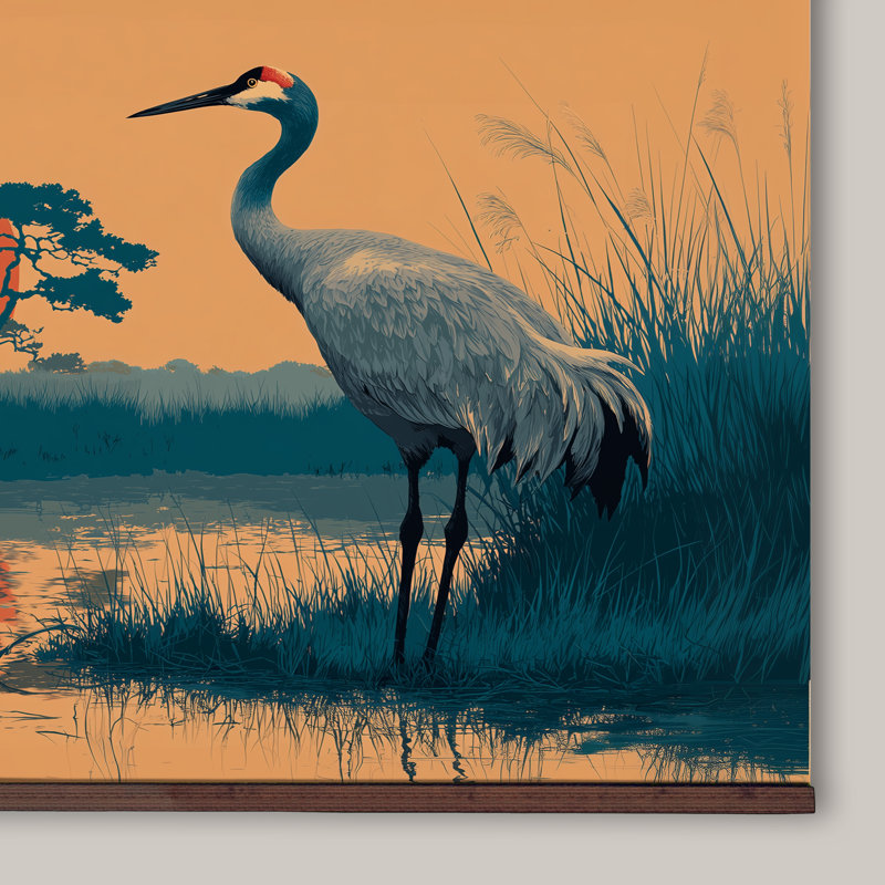 Crépuscule japonais, art mural avec crochets en bois - Scène de nature tranquille, H 40 po x l 60 po
