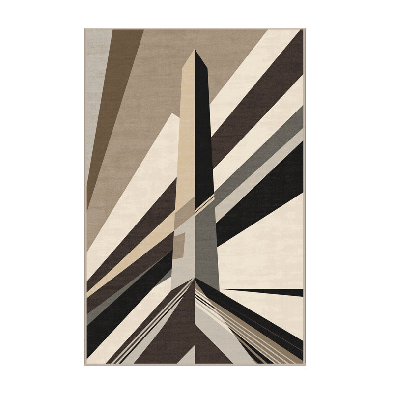 Machine Washable Orsolya Buenos Aires Obelisk Modern & Contemporary Geometric Rug in Beige – Beige Binding, 7x10