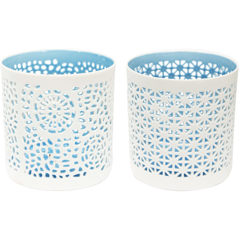 3'' H Metal Tabletop Votive Holder, White/Blue