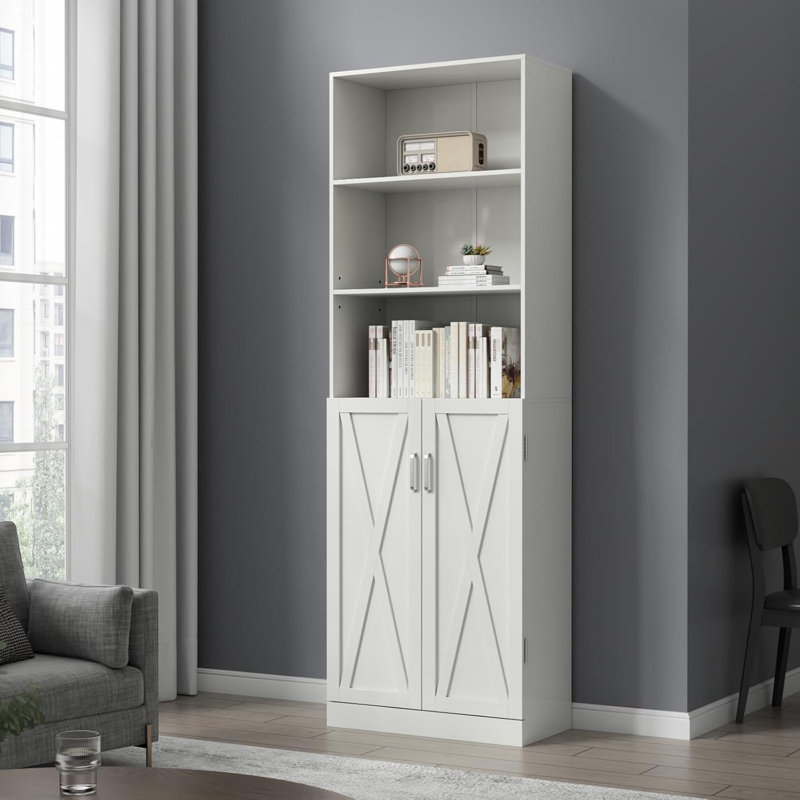 Industrial Boolshelf With Door, 6 Tier Farmhouse Book Shelf With Adjustable Shelves,70" Tall Display Etagere Bookcase,Floor Standing Unit Book Case Furniture For Home Office,Living Room