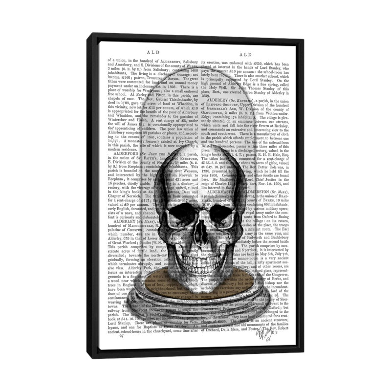 «Skull in Bell Jar», impression sur toile, H 26 po x l 18 po x P 1,5 po, Toile avec cadre flottant noir, Pas de tapis